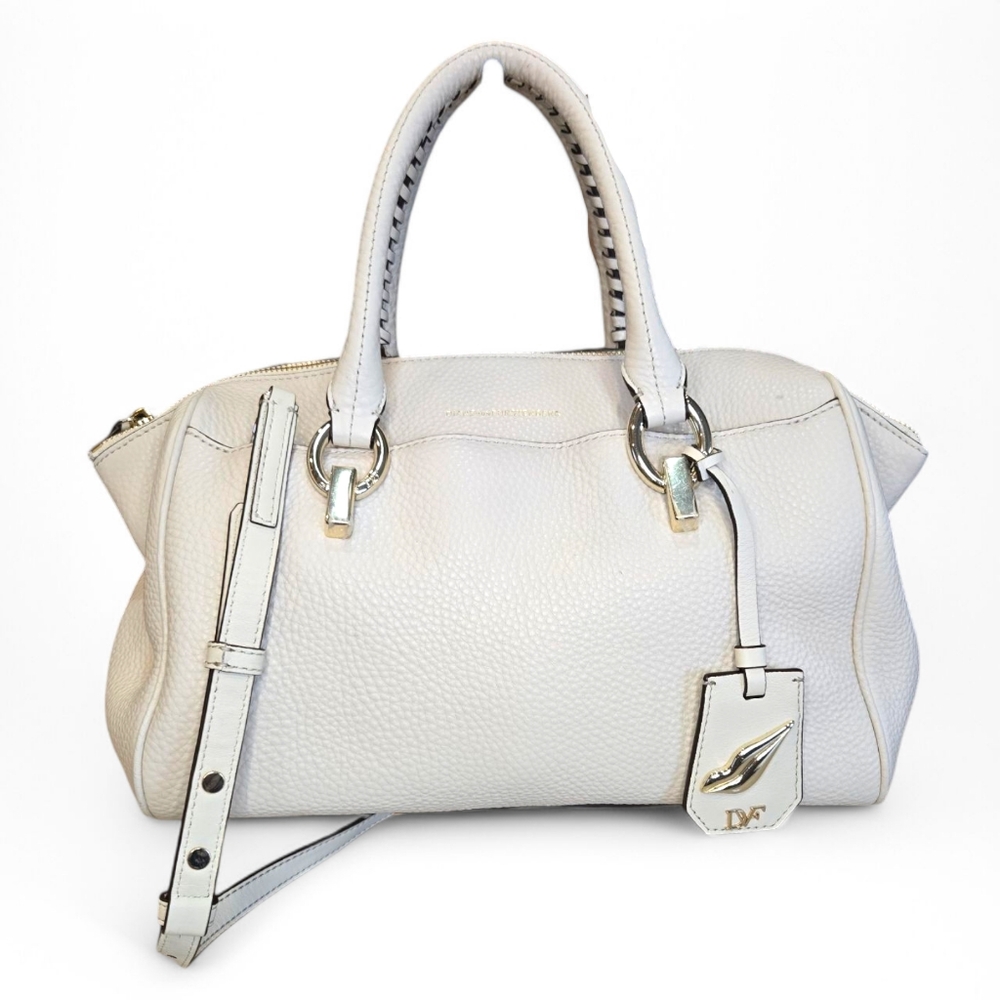 Diane Von Furstenberg Pebbled Leather Sutra Duffle Satchel Handbag In Parchment